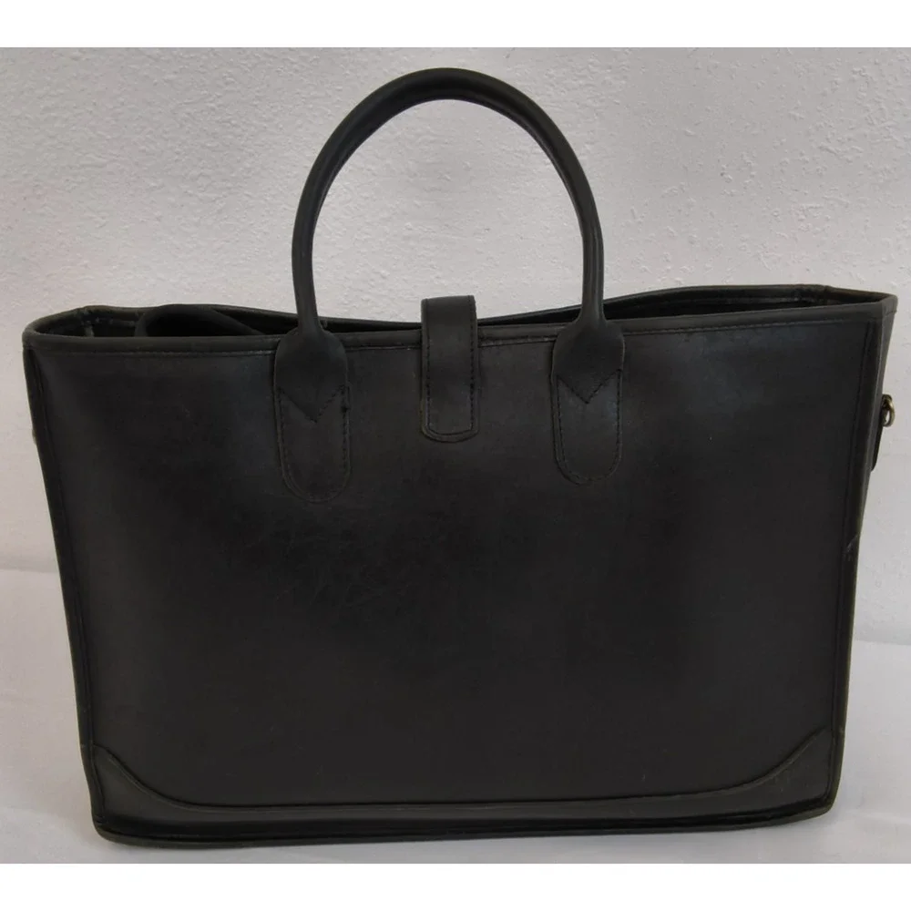 Michael Green Leather Tote Bag Black Sturdy Laptop Bag Office Wear #W5108